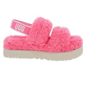 UGG Pink Fluffy Slippers with Platform Sole